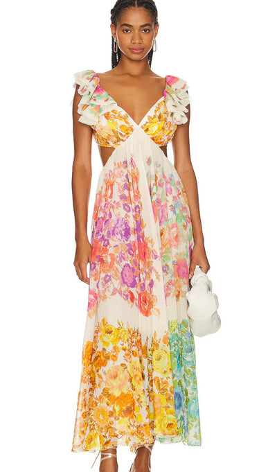 Bloomelia | Maxi Kleid mit Blumenmuster & Rüschen