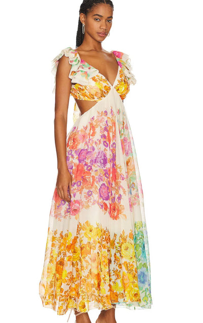 Bloomelia | Maxi Kleid mit Blumenmuster & Rüschen