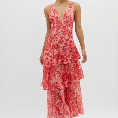 Florava | Geschichtetes Maxikleid mit Offenem Rücken & Blumenmuster