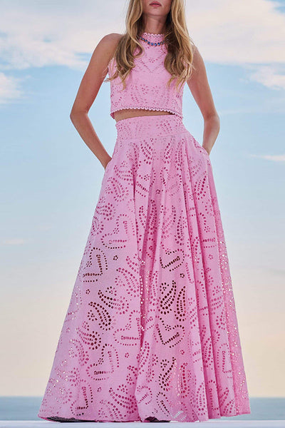 Elanora | Broderie Set mit Crop Top & Schwungvollem Rock – Sommerliche Chic-Vibes