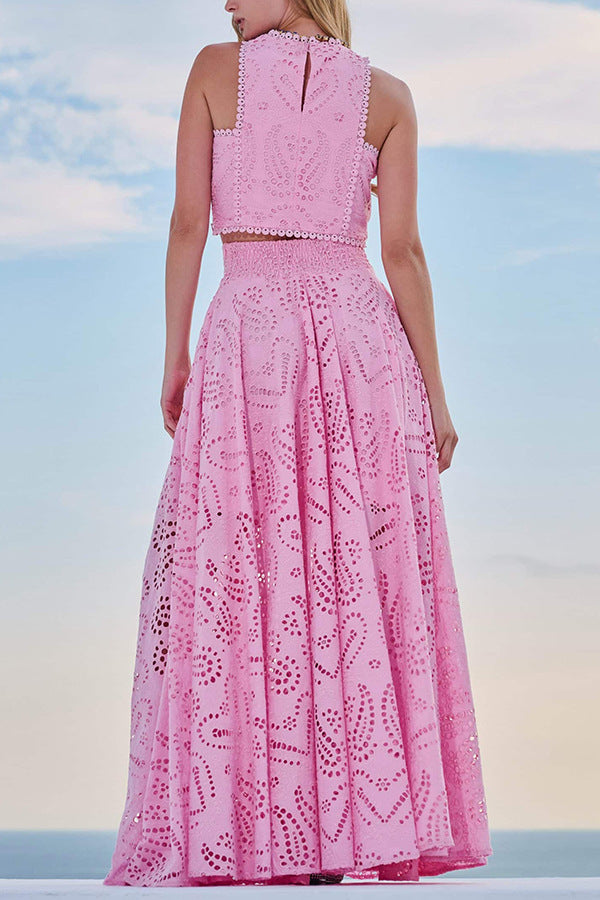 Elanora | Broderie Set mit Crop Top & Schwungvollem Rock – Sommerliche Chic-Vibes