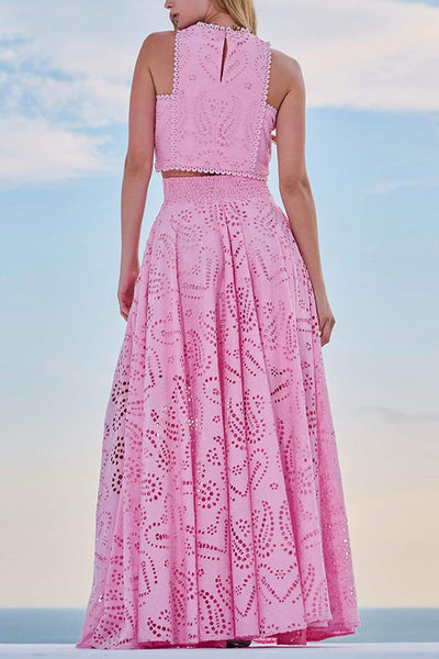 Elanora | Broderie Set mit Crop Top & Schwungvollem Rock – Sommerliche Chic-Vibes