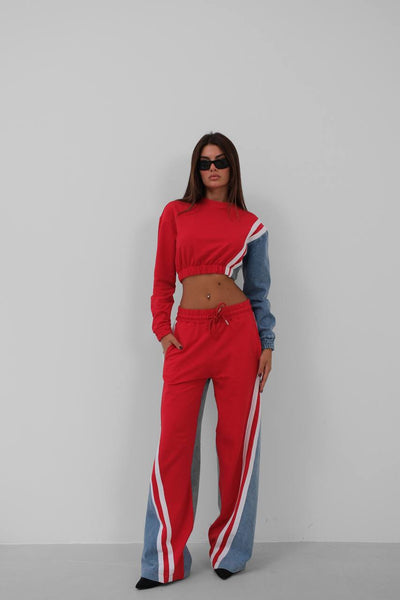 Taliya | Colorblock Trainingsanzug mit Denimdetails
