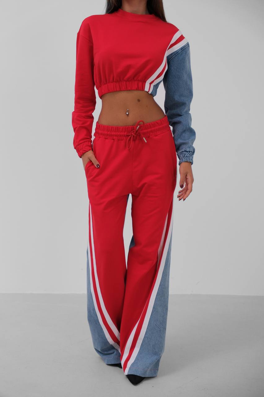Taliya | Colorblock Trainingsanzug mit Denimdetails