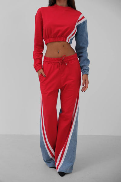 Taliya | Colorblock Trainingsanzug mit Denimdetails