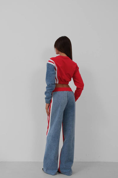 Taliya | Colorblock Trainingsanzug mit Denimdetails