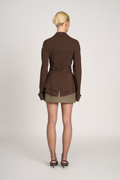 Jaeda | Schokoladenbraune Wickelbluse mit Taillenband