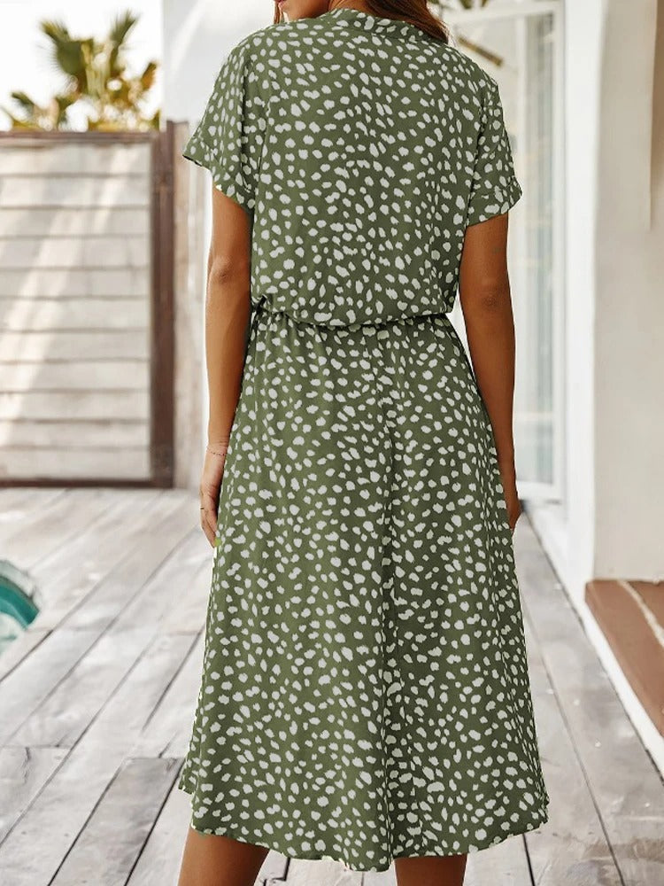 Zanelya | Midi Sommerkleid mit Abstract Dots Print & Knopfverschluss