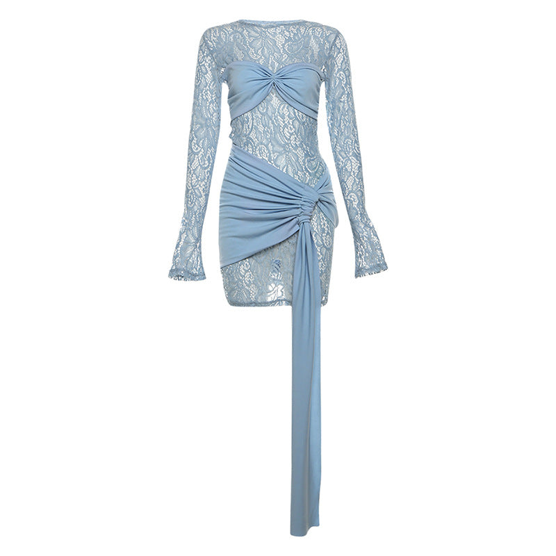 Celina | Spitzen- & Drapierte Ein-Schulter Mini-Kleid