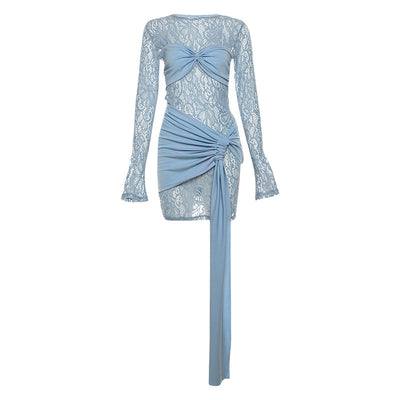 Celina | Spitzen- & Drapierte Ein-Schulter Mini-Kleid
