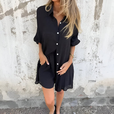 Solaira | Luftiges Set aus Bluse & Shorts im Baumwoll-Look