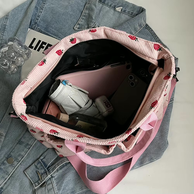 Erdbeer Cord Tote | Schultertasche