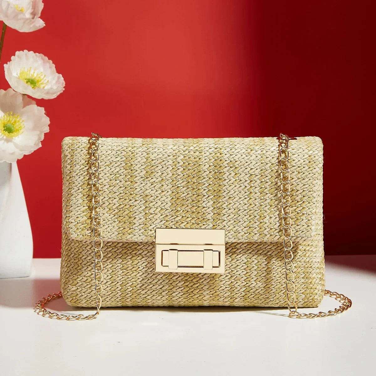 Liora | Geflochtene Handtasche mit Goldener Kette