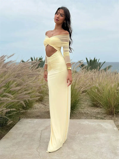 Aurelia | Off-Shoulder Mesh Cut-Out Kleid – Verführerisch & Elegant
