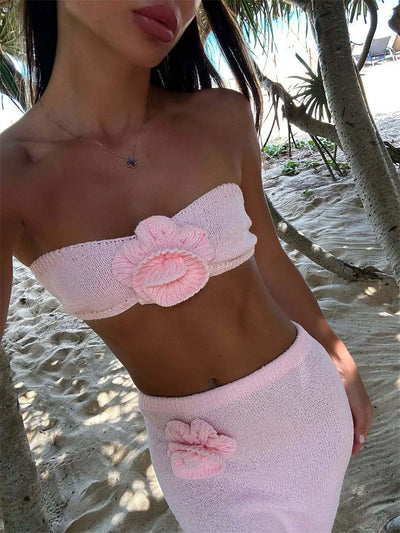Florisse | Gestricktes Bandeau-Set mit Blumen-Detail