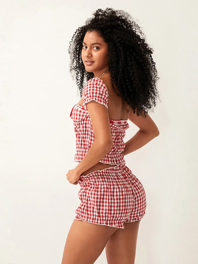 Mirelle | Gingham Puff-Ärmel Set