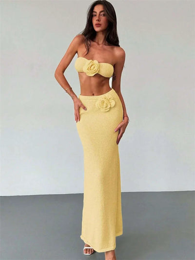 Florisse | Gestricktes Bandeau-Set mit Blumen-Detail