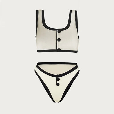 Tionna | Retro-Bikini-Set mit Knöpfen & Kontrastdetails