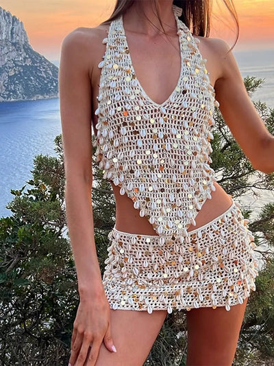 Nolita | Gehäkeltes Top, Rock oder Set mit Pailletten