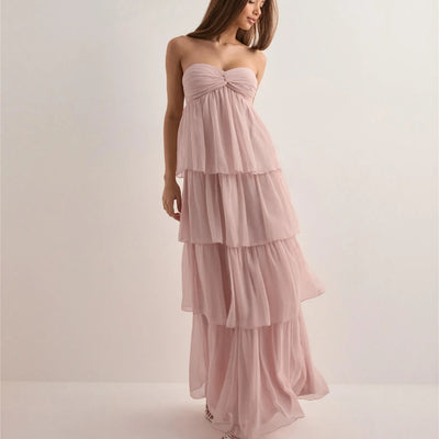 Solina | Strapless Sommerkleid mit Gestuftem Rock & Verstellbarem Band