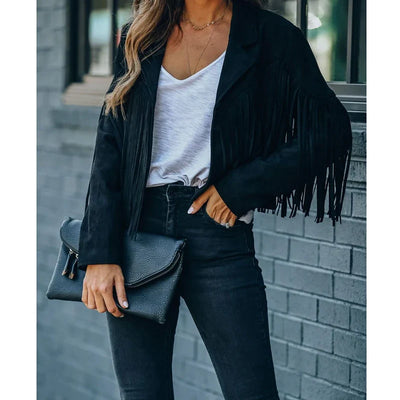 Fraya | Cropped Fransenjacke im Suèdelook – Festivaltauglich & Modisch