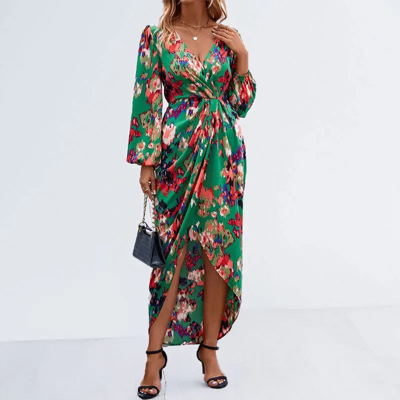 Meliore | Elegantes Maxi-Kleid mit Blumenmuster & Plissee-Taille