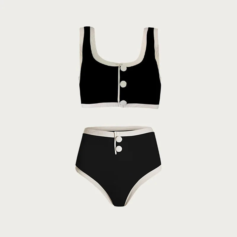 Tionna | Retro-Bikini-Set mit Knöpfen & Kontrastdetails