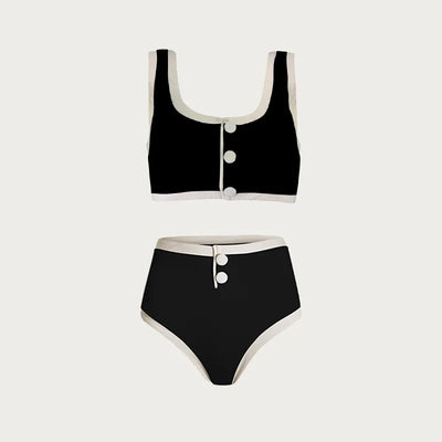 Tionna | Retro-Bikini-Set mit Knöpfen & Kontrastdetails