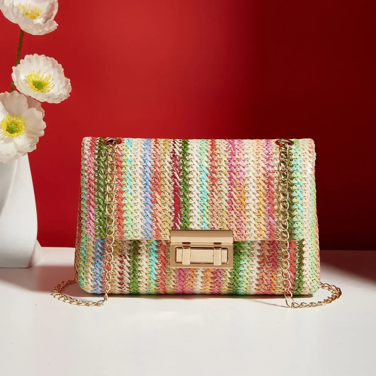 Liora | Geflochtene Handtasche mit Goldener Kette