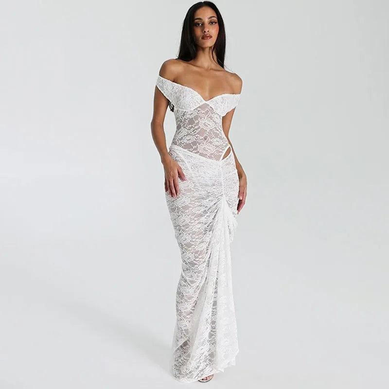Isolde Spitzenkleid | Off-Shoulder Maxikleid