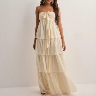 Solina | Strapless Sommerkleid mit Gestuftem Rock & Verstellbarem Band