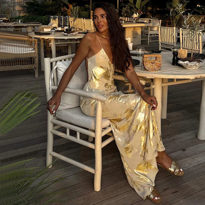 Aurelia | Abendkleid mit Goldglanz und Offenem Rücken