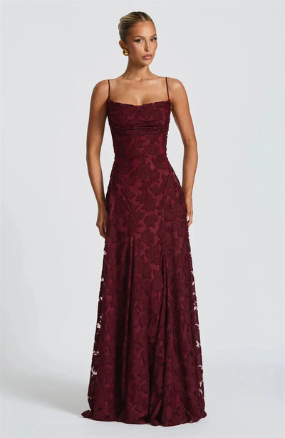 Velayna | Maxikleid mit Blumenrelief & Offenem Rücken