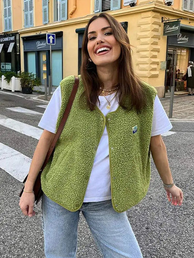 Nuvée | Teddy Weste mit Reißverschluss & Aufgesetzten Taschen