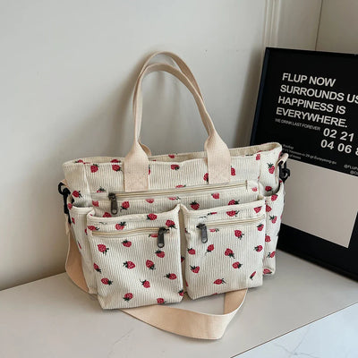 Erdbeer Cord Tote | Schultertasche