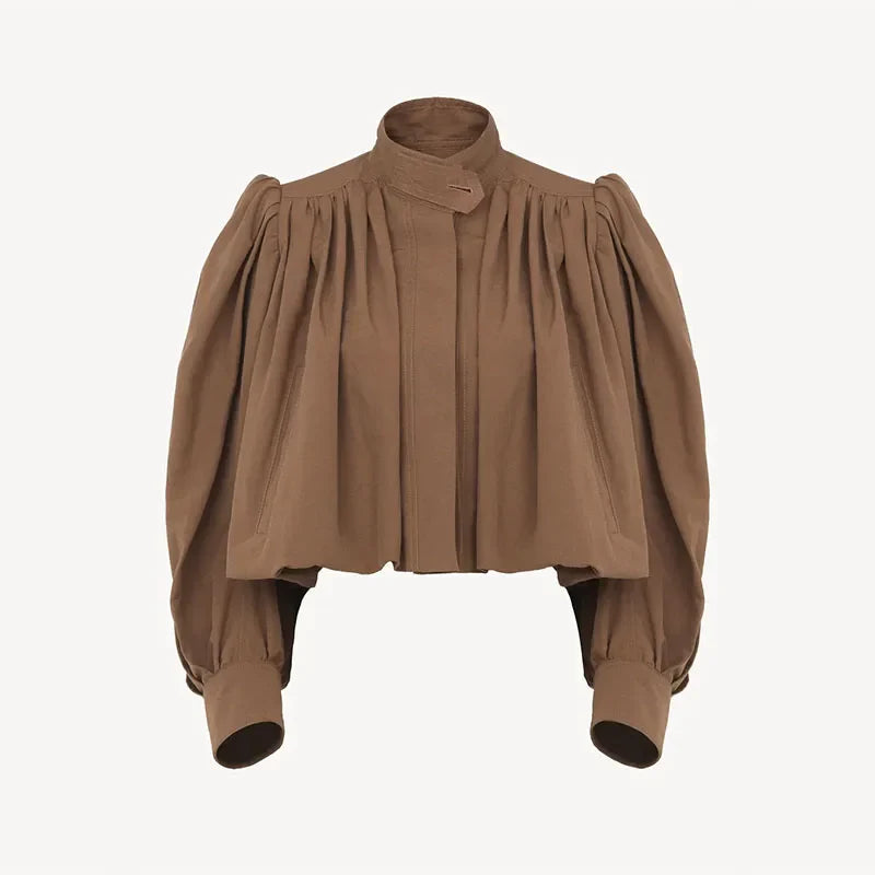 Luzette Cropped Bomberjacke | Weibliche Jacke mit Puffärmeln & Knöpfen