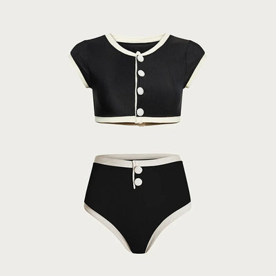 Virella | Eleganter Hochtaillierter Bikini mit Knöpfen und Cropped Top