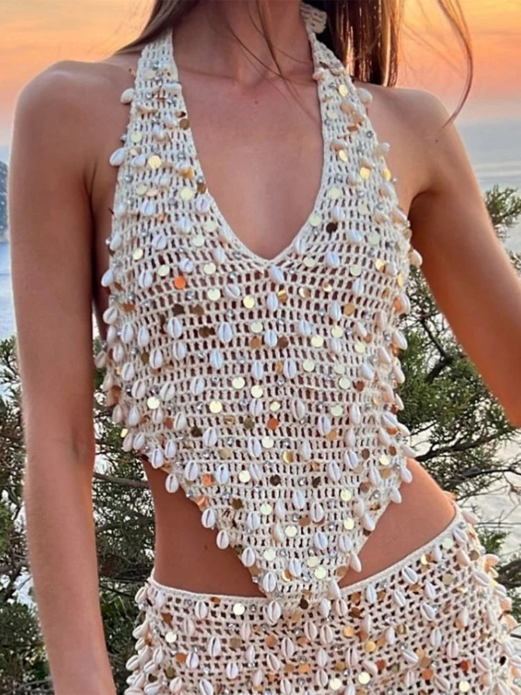 Nolita | Gehäkeltes Top, Rock oder Set mit Pailletten