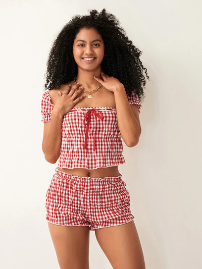 Mirelle | Gingham Puff-Ärmel Set