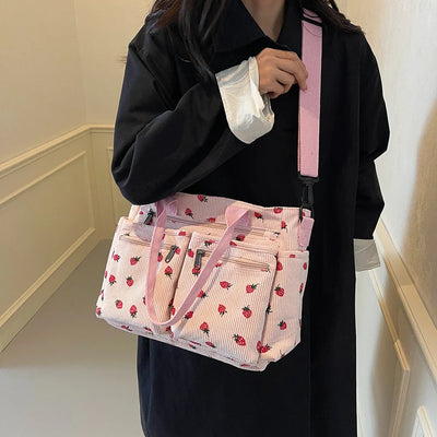 Erdbeer Cord Tote | Schultertasche