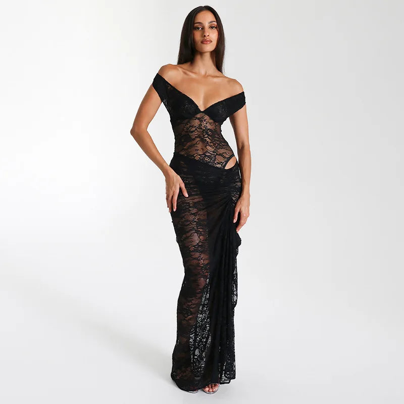 Isolde Spitzenkleid | Off-Shoulder Maxikleid