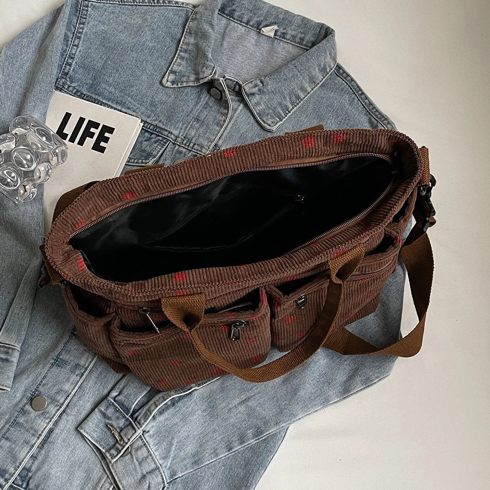 Erdbeer Cord Tote | Schultertasche