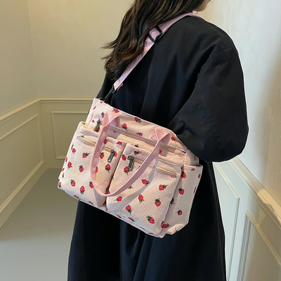 Erdbeer Cord Tote | Schultertasche