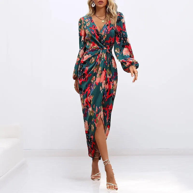 Meliore | Elegantes Maxi-Kleid mit Blumenmuster & Plissee-Taille