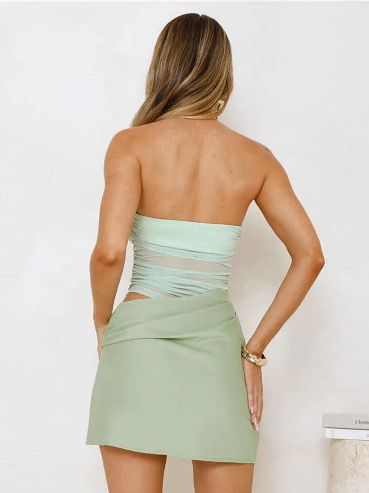 Mireya | Strapless Mesh Bandeaukleid in Mint