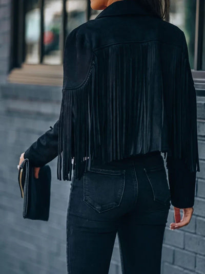 Fraya | Cropped Fransenjacke im Suèdelook – Festivaltauglich & Modisch