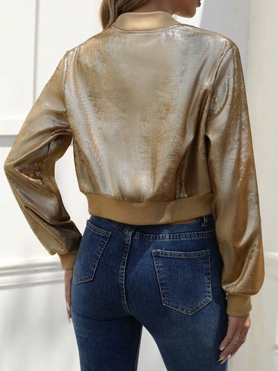 Néva | Goldfarbene Glänzende Bomberjacke mit Cropped Fit