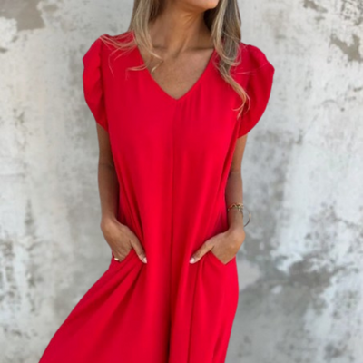 Maxikleid mit V-Ausschnitt und Leopardenmuster mit Fronttasche