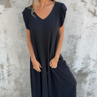 Maxikleid mit V-Ausschnitt und Leopardenmuster mit Fronttasche