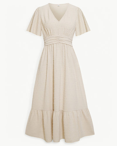 RENÉE™ | Langes Kleid mit V-Ausschnitt und kurzen Ärmeln
